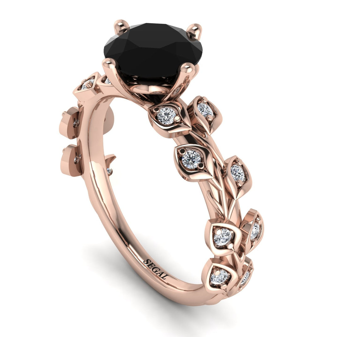 Hers 2 Carat Black Diamond Engagement Ring Leaves All Around - Sydney 2ct No. 8